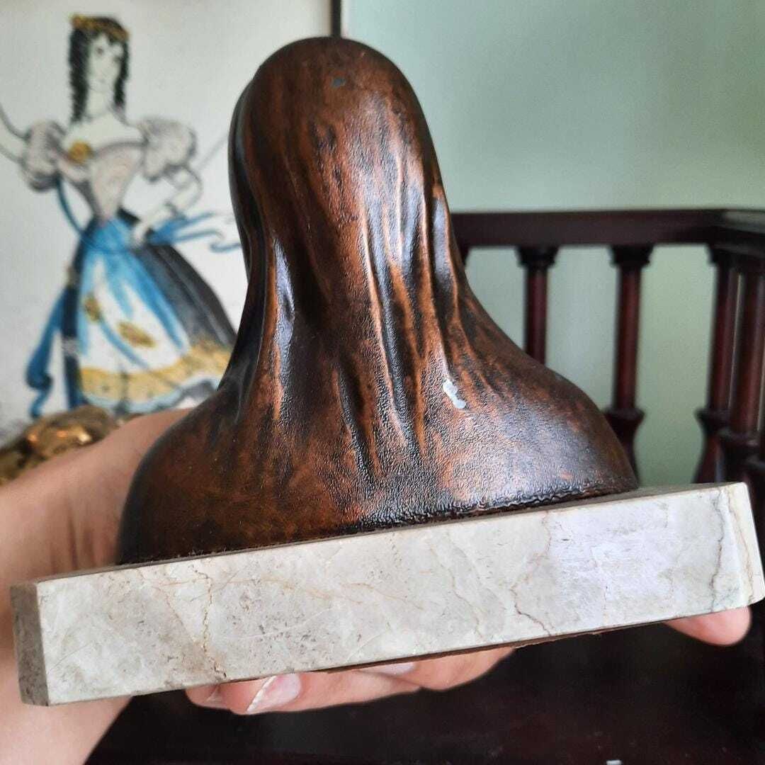 Art Deco French Tearful Virgin Mary Spelter On Marble Base C 1930's 40's. photo vintage