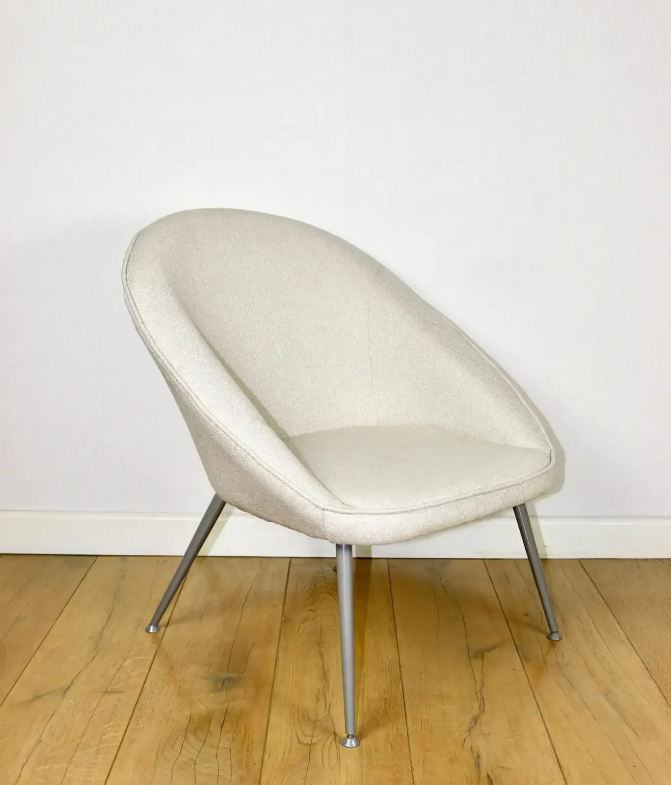 Ivory Beige Shell Armchair From The 1970s On Gray Metal Legs   Beautiful