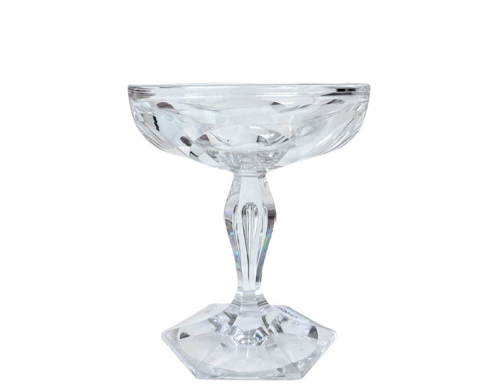 Antieke Kristallen Champagnecoupes | 6 Stuks | Zeshoekige Luchtbelsteel