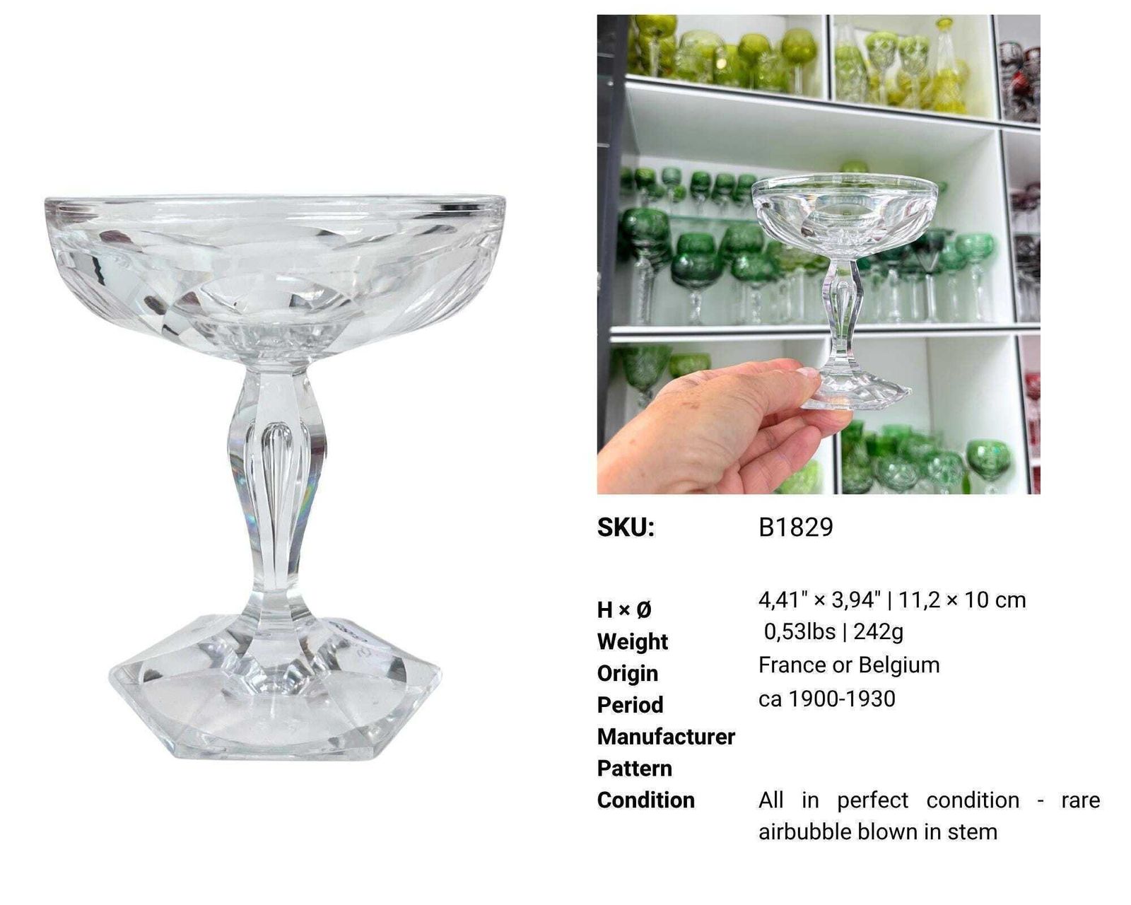 Antieke Kristallen Champagnecoupes | 6 Stuks | Zeshoekige Luchtbelsteel photo furniture