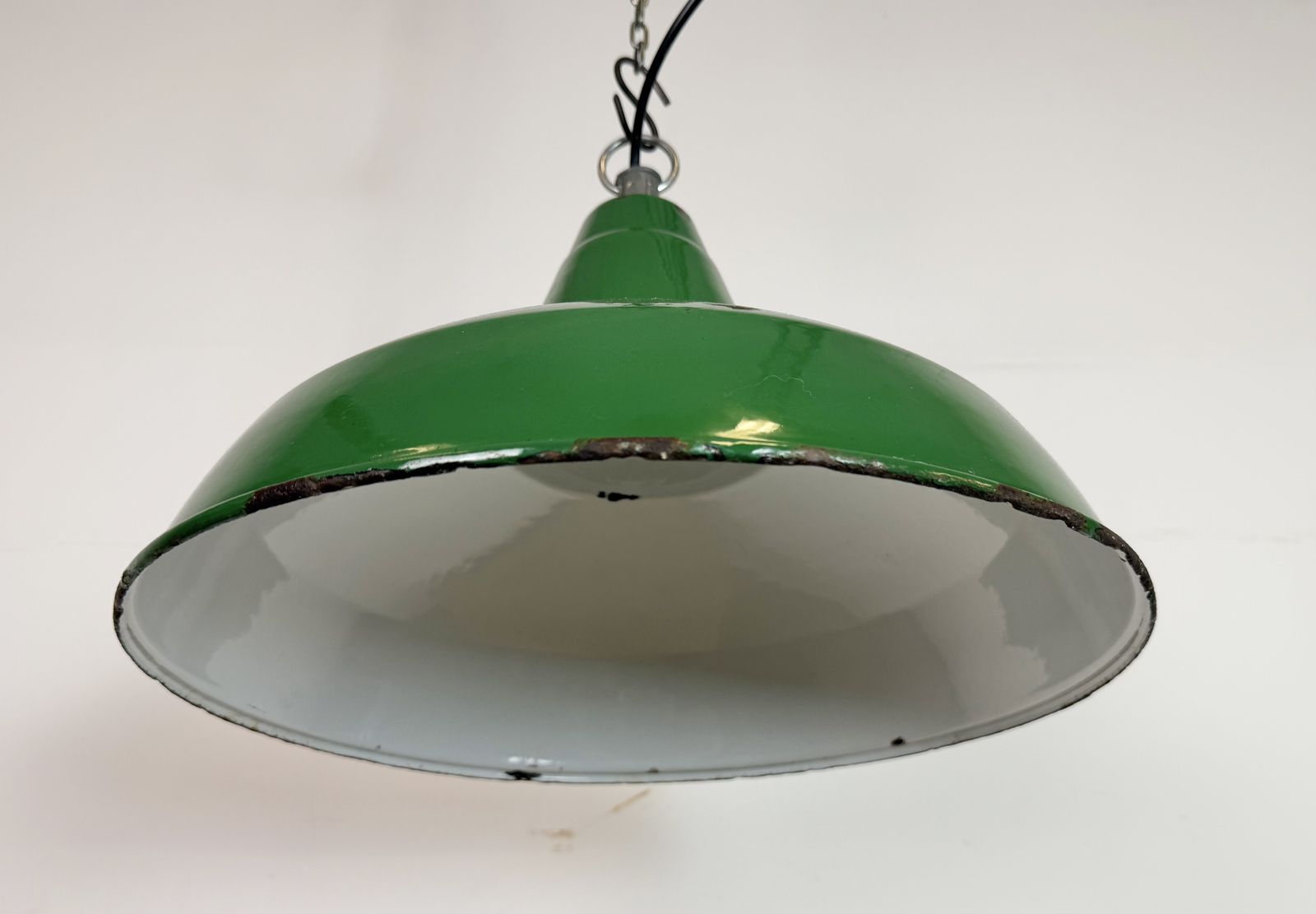 Industrial British Green Enamel Factory Pendant Lamp, 1960s photo furniture