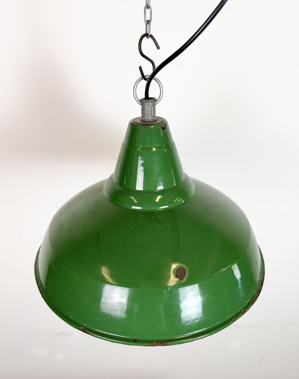 Industrial British Green Enamel Factory Pendant Lamp, 1960s photo vintage