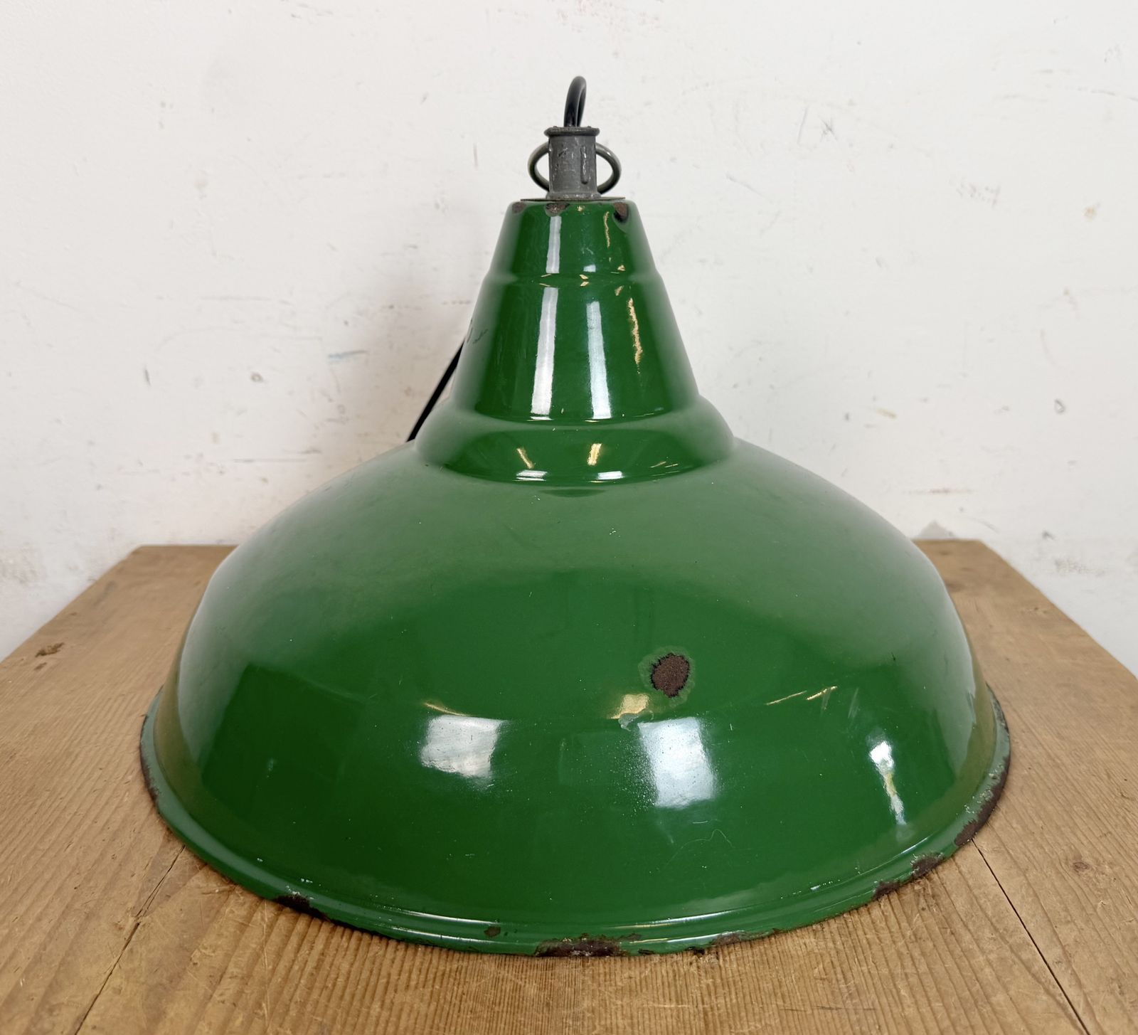 Lighting Industrial British Green Enamel Factory Pendant Lamp, 1960s photo