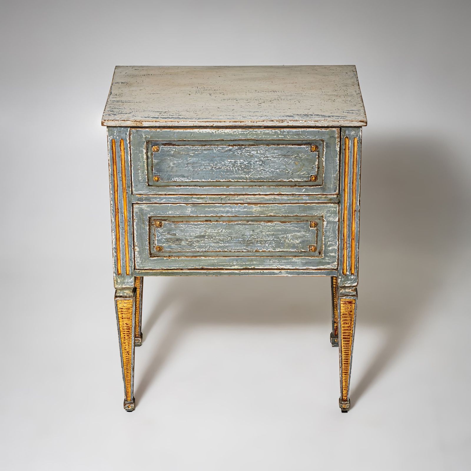 Hand Painted Louis XVI Chest Of Drawers With Gilt Accents, Late 18th Century photo furniture