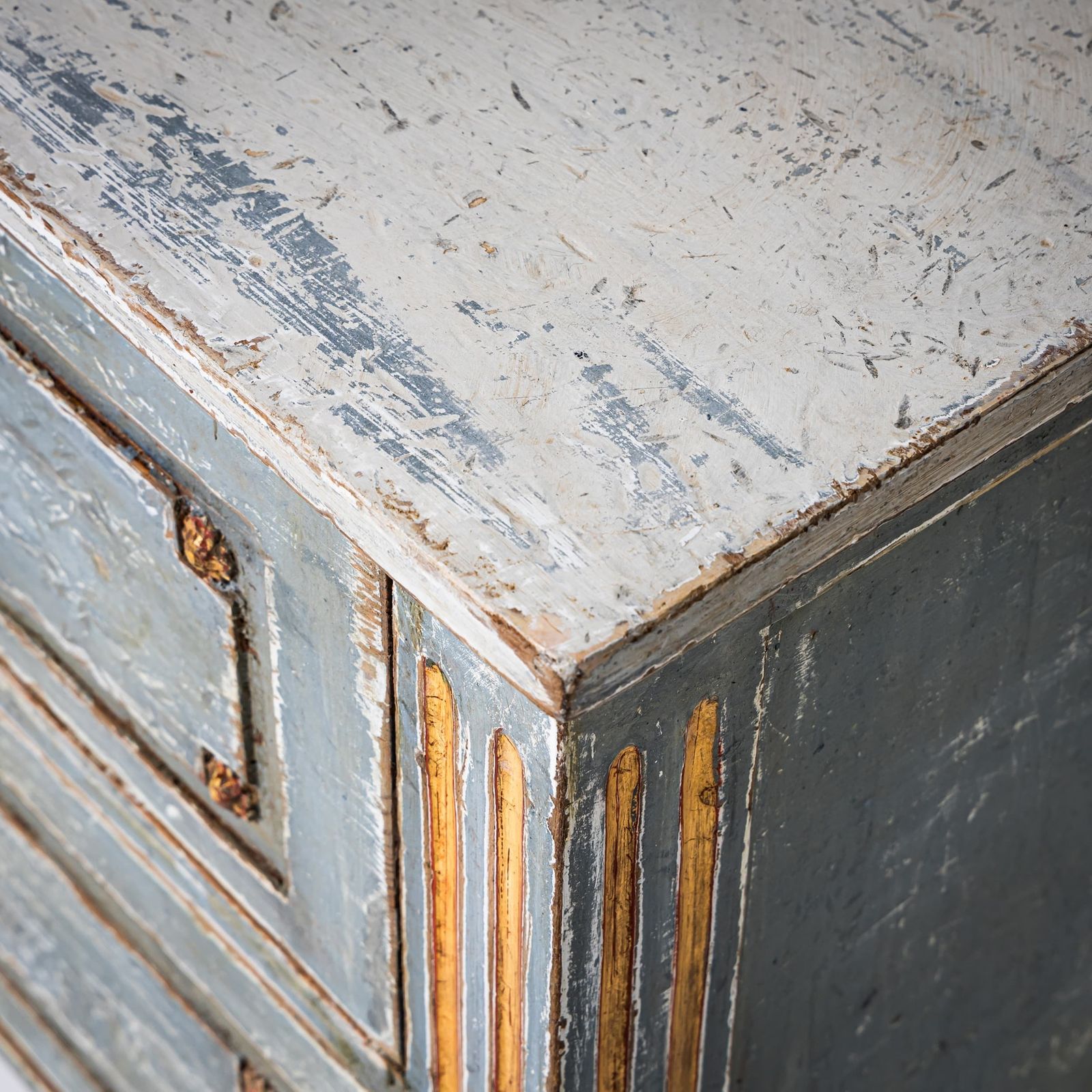 Hand Painted Louis XVI Chest Of Drawers With Gilt Accents, Late 18th Century photo for sale