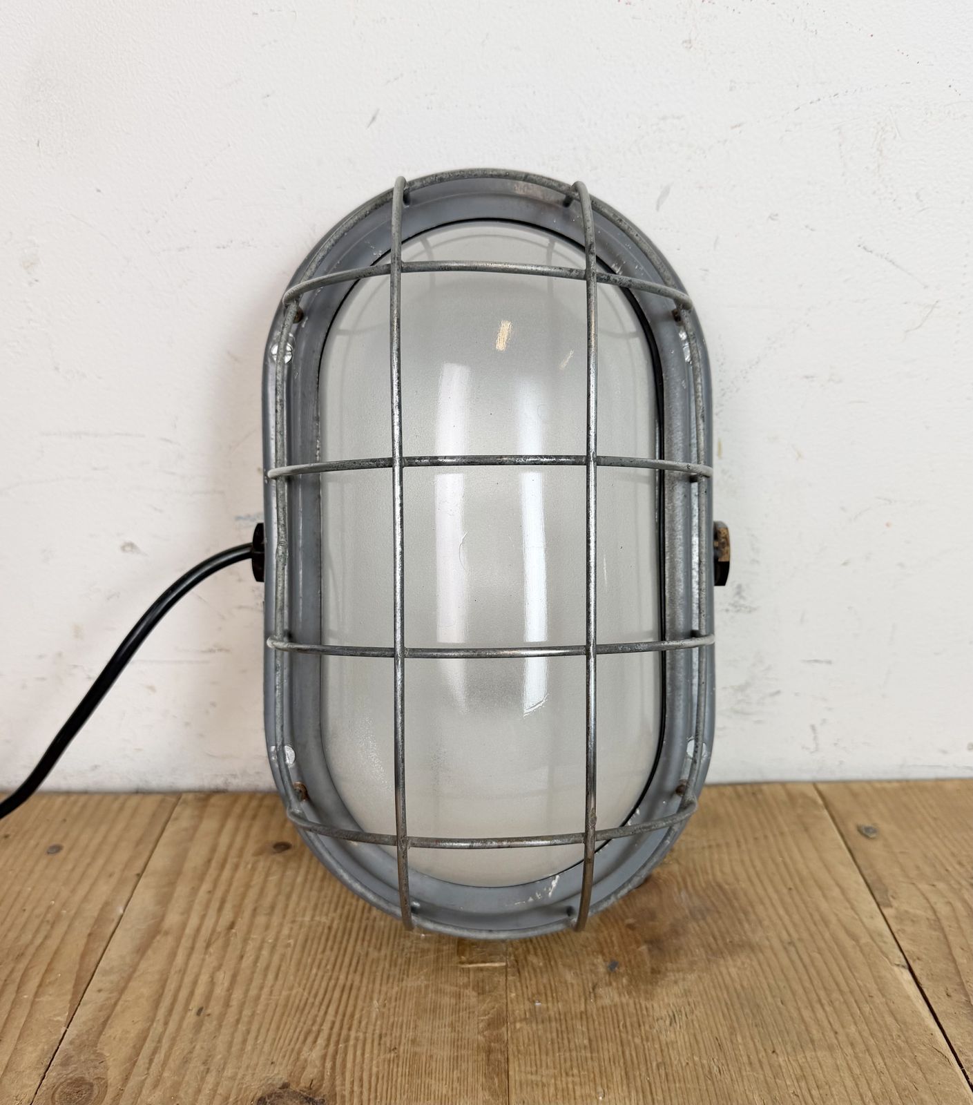 Industrial Grey Wall Light With Milk Glass From Elektrosvit, 1970s, 2x photo for sale