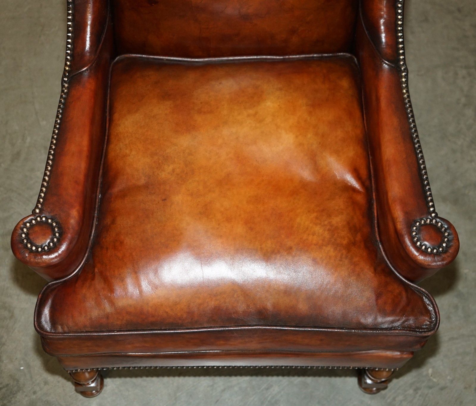 Sublime Antique Restored English Oak & Hand Dyed Leather William Morris Armchair photo vinterior
