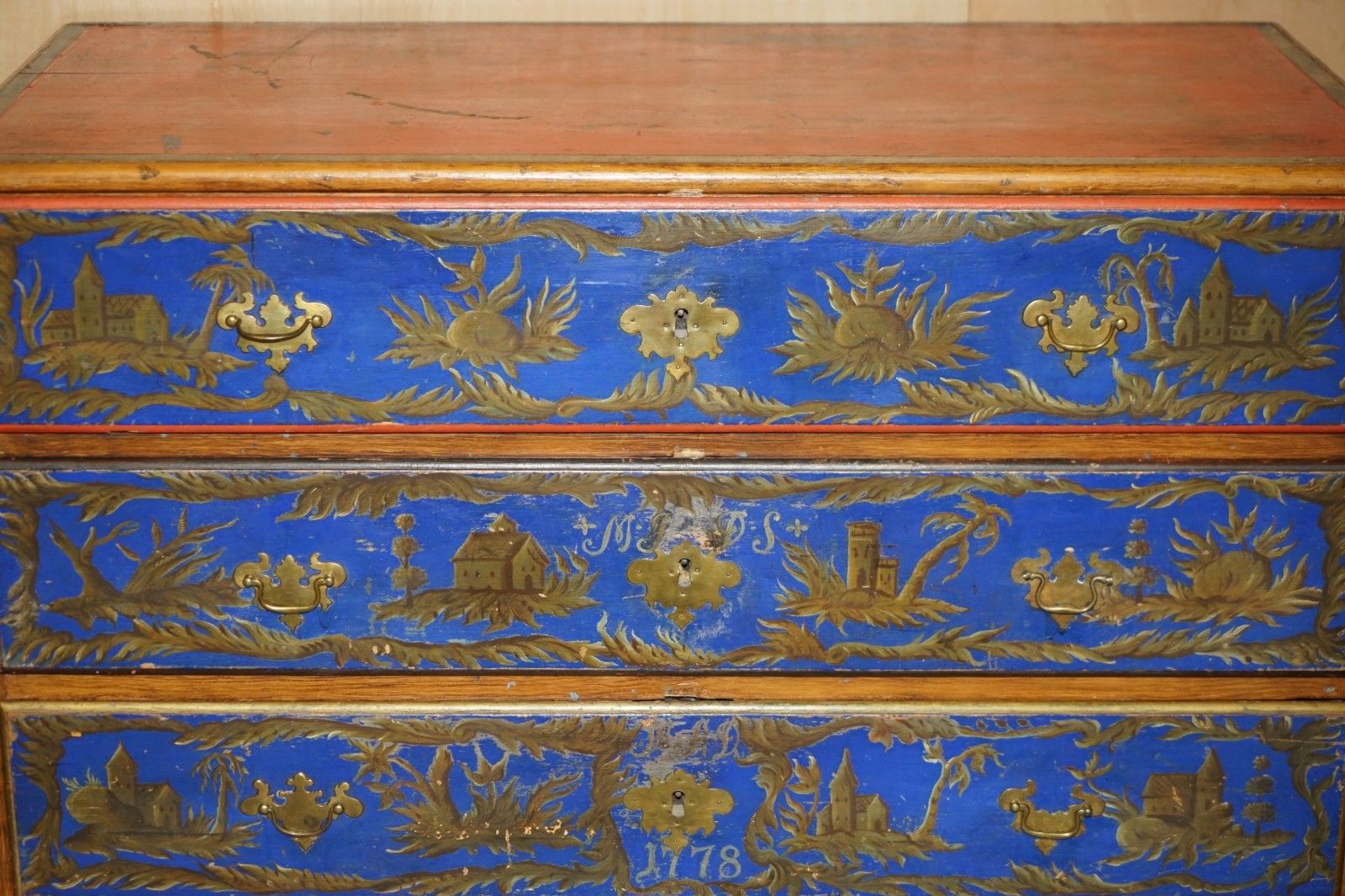 Stunning 1778 Dated Polychrome Painted Claw & Ball Campaign Chest Of Drawers photo Furniture