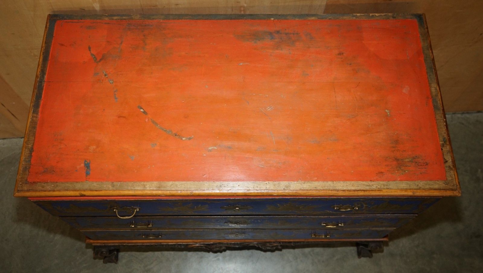 photo vinterior Stunning 1778 Dated Polychrome Painted Claw & Ball Campaign Chest Of Drawers