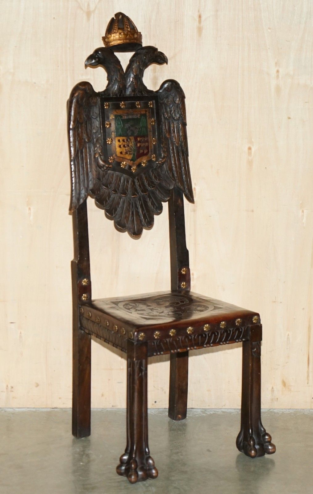 Five 19th Century Carved Continental Baroque Double Eagle Coat Of Arms Chairs photo for sale