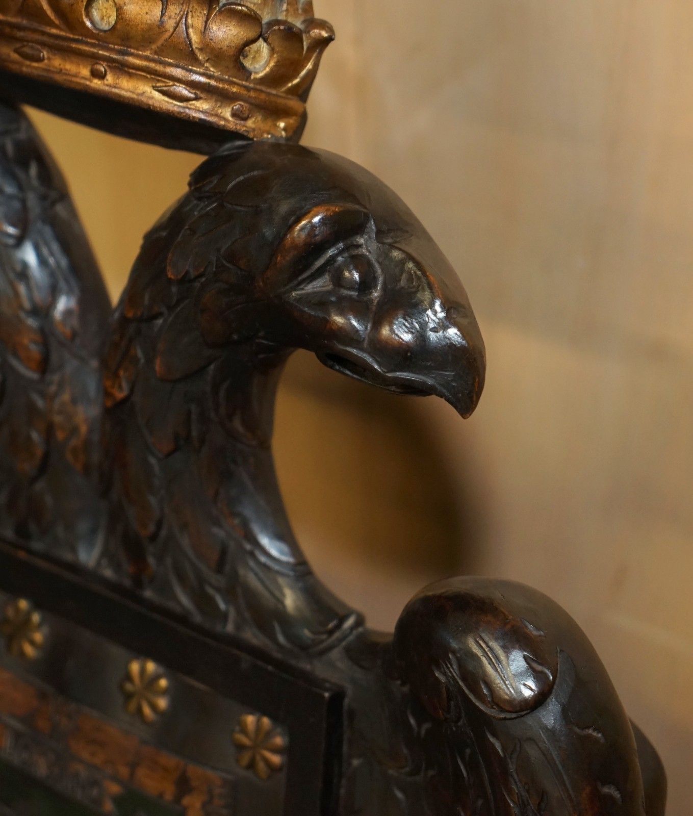 photo furniture Five 19th Century Carved Continental Baroque Double Eagle Coat Of Arms Chairs