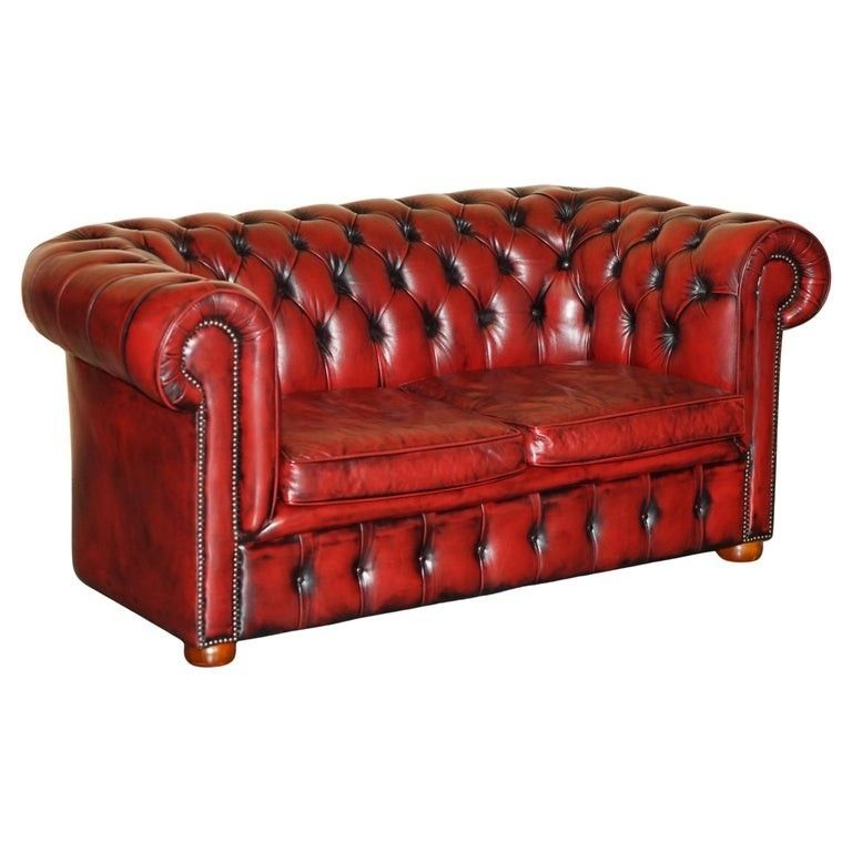 Lovely Vintage Oxblood Bordeaux Leather Chesterfield Club Sofa Part Of Suite
