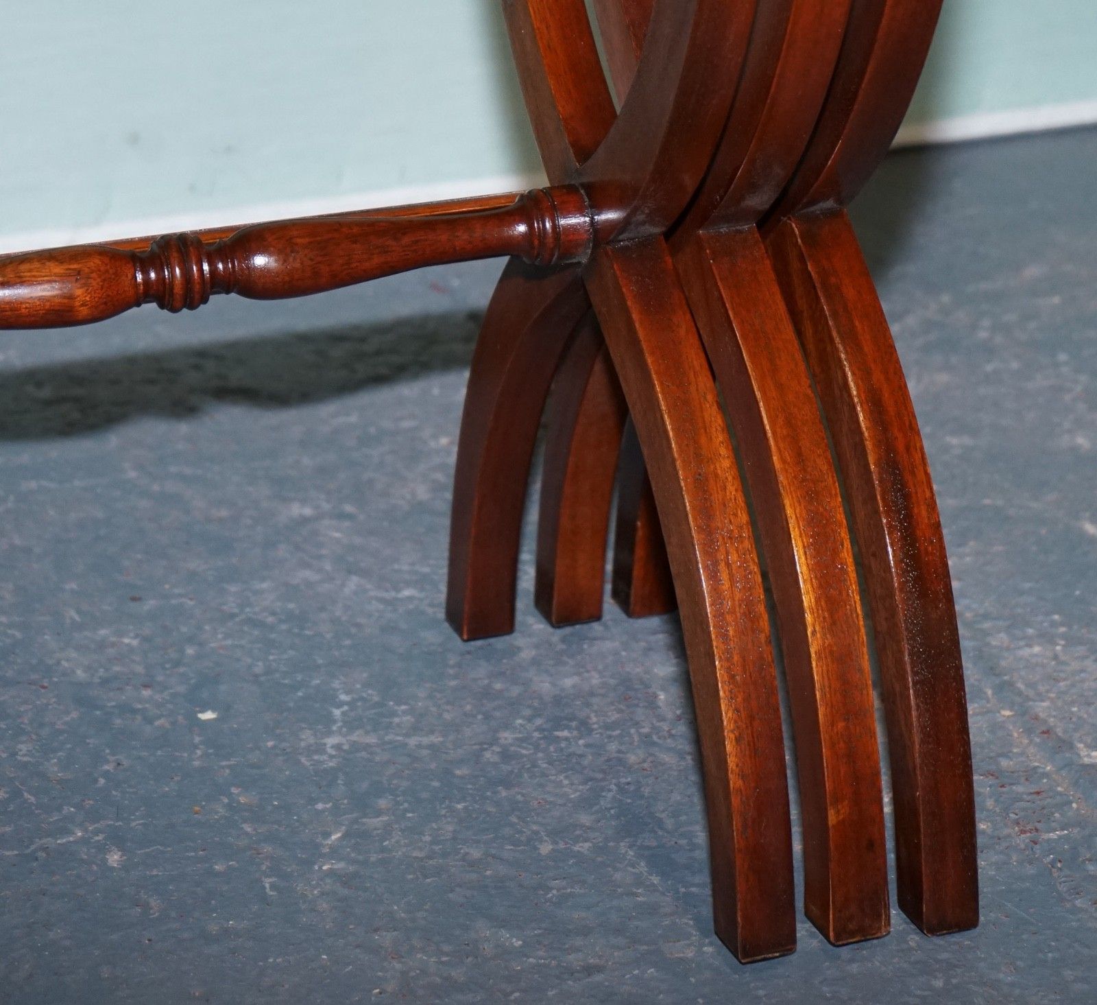 Vintage Hardwood Nest Of Tables With Lyre Form Legs photo vinterior