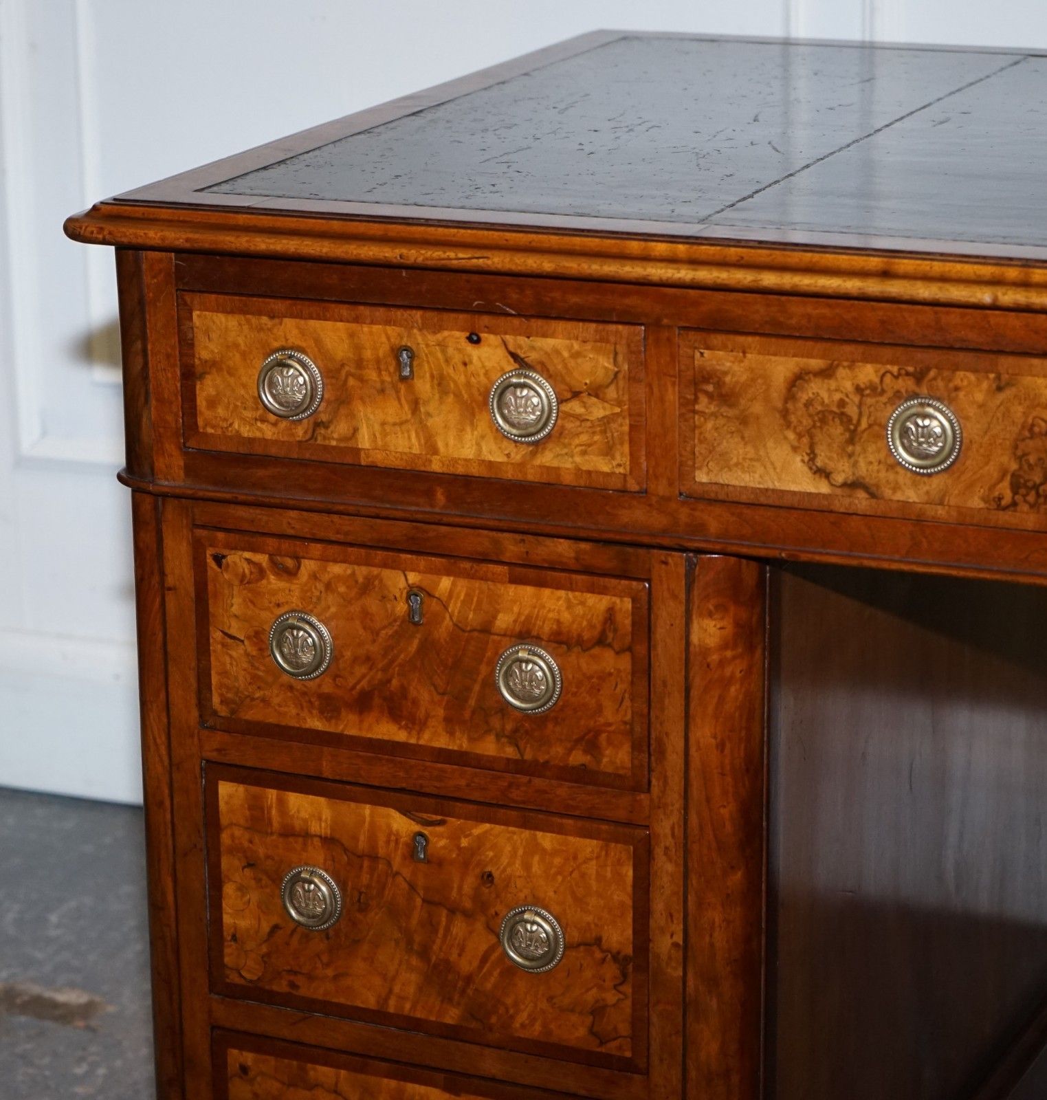 Important Royal Druce & Co London 1840's Restored Burr Walnut Twin Pedestal Desk photo Furniture