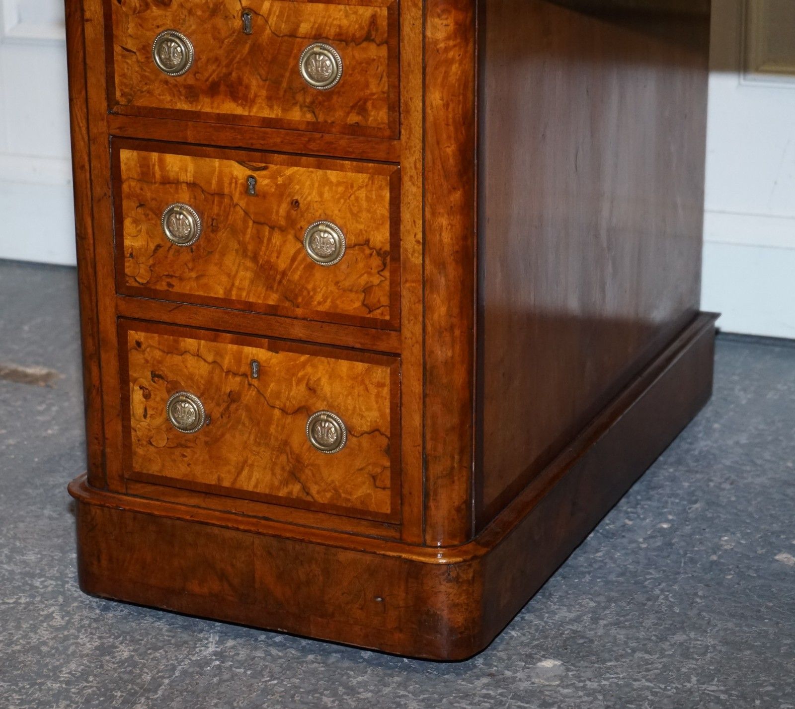 Important Royal Druce & Co London 1840's Restored Burr Walnut Twin Pedestal Desk photo vintage