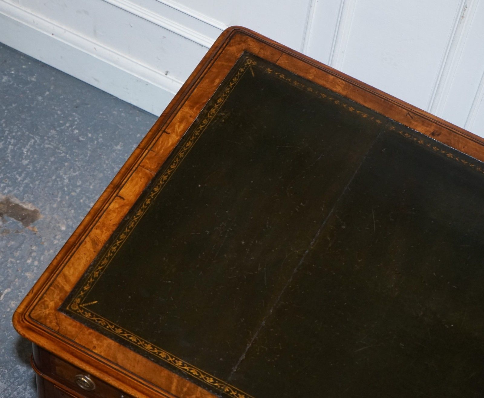 photo buy Important Royal Druce & Co London 1840's Restored Burr Walnut Twin Pedestal Desk