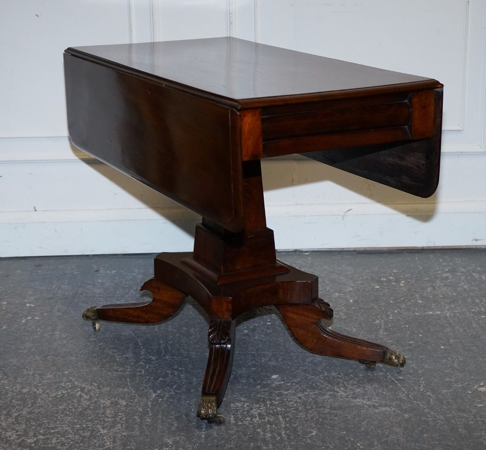 photo furniture 1820s Restored English Antique Pedestal Pembroke Drop Leaf Table With Drawer