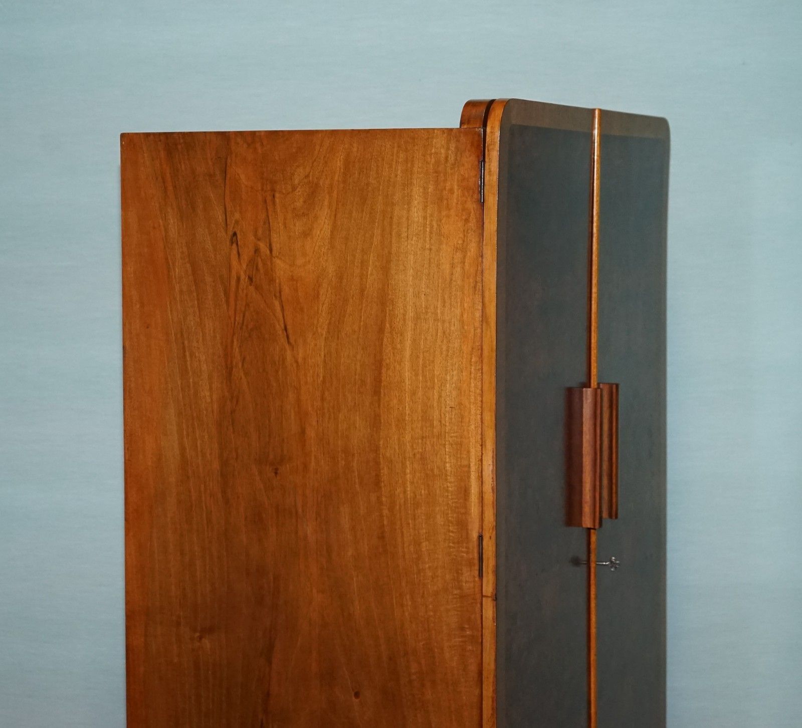 photo for sale 1930s Petite Vintage English Art Deco Burr Walnut Double Wardrobe Linen Press