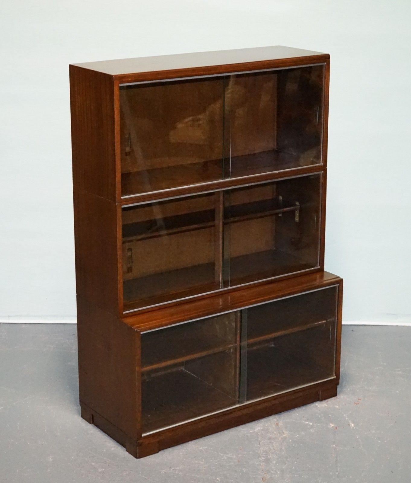 Circa 1930s Minty Of Oxford Three Tier Glass Front Barrister Bookcase Cabinet photo furniture