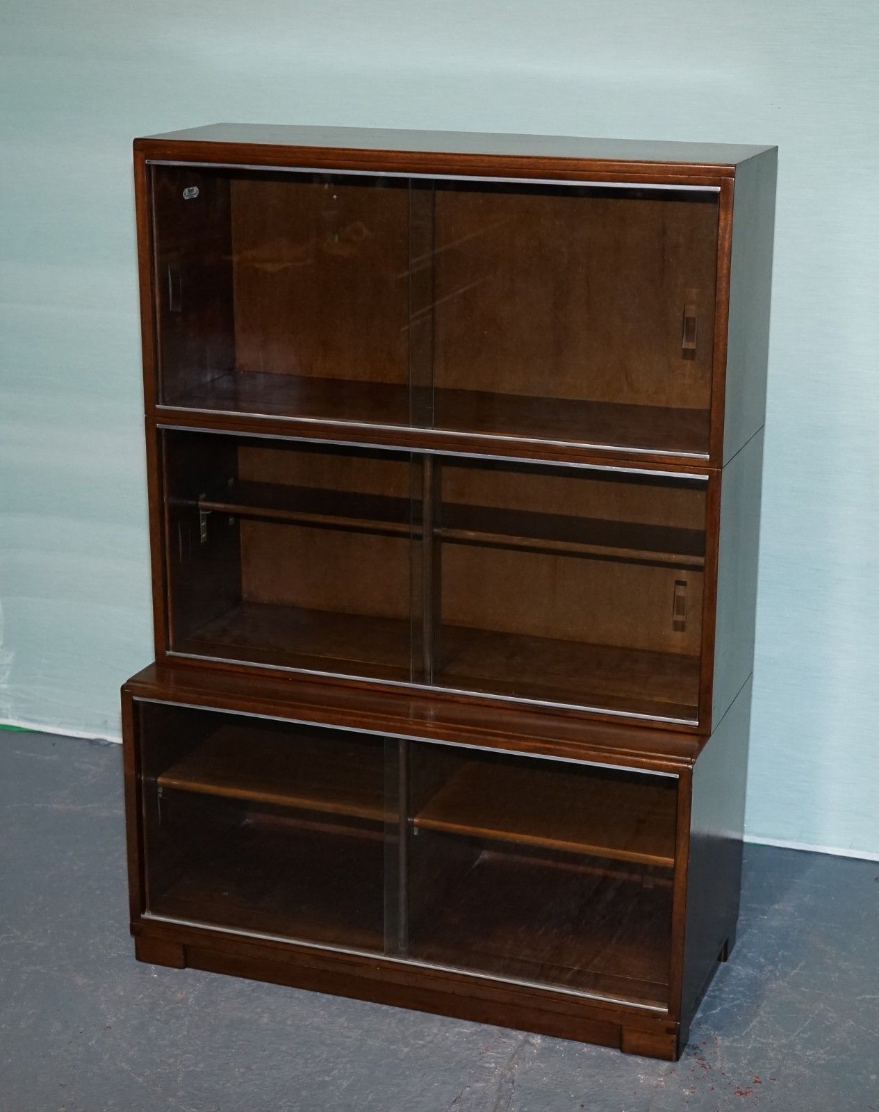 Circa 1930s Minty Of Oxford Three Tier Glass Front Barrister Bookcase Cabinet photo Furniture