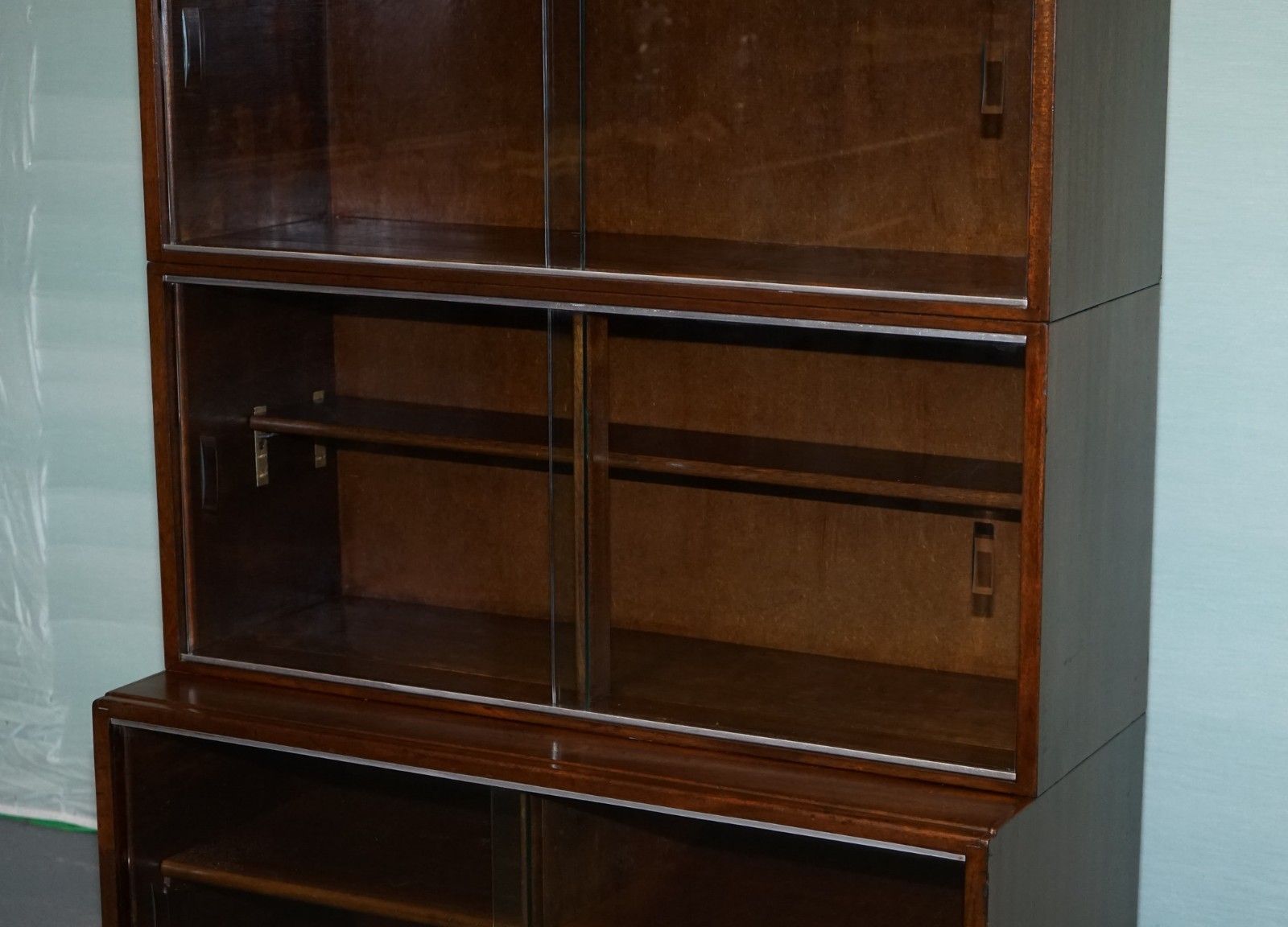 Circa 1930s Minty Of Oxford Three Tier Glass Front Barrister Bookcase Cabinet photo vinterior