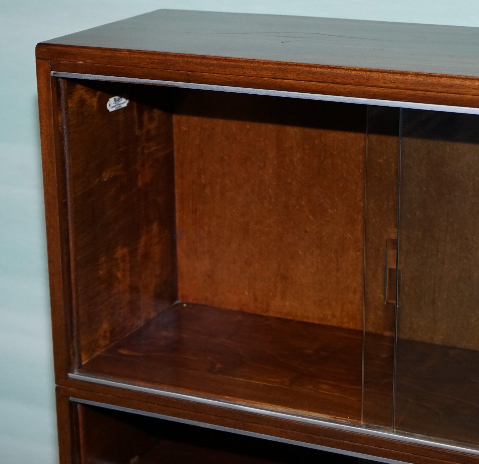 Circa 1930s Minty Of Oxford Three Tier Glass Front Barrister Bookcase Cabinet photo vintage