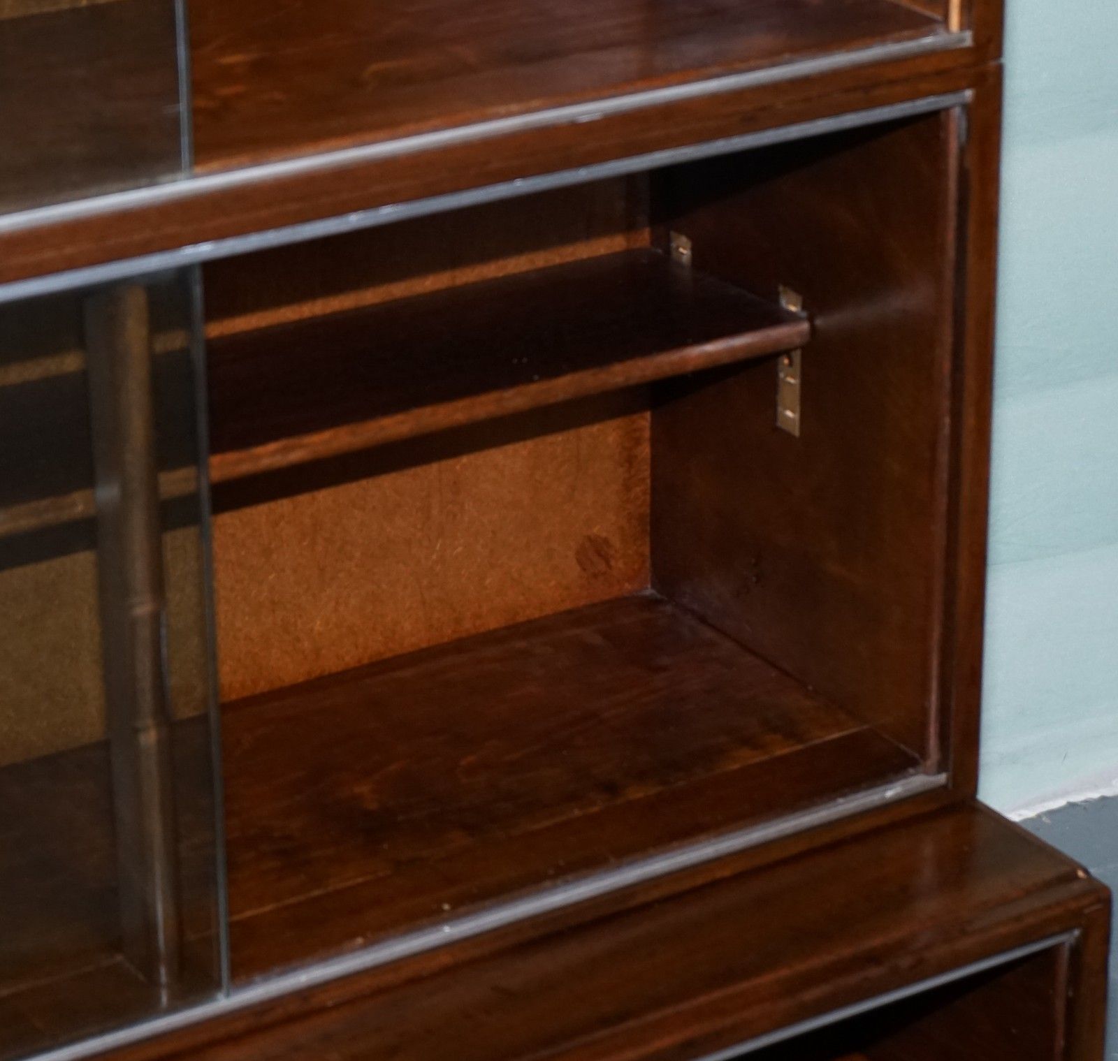 950.0 Circa 1930s Minty Of Oxford Three Tier Glass Front Barrister Bookcase Cabinet photo