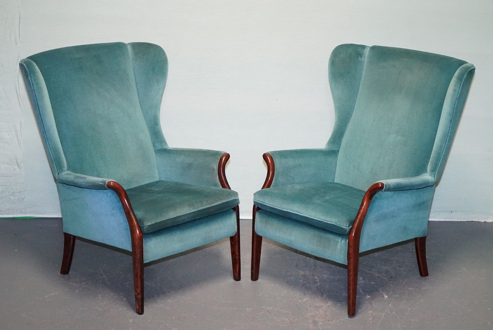 Mid Century Vintage Pair Of Parer Knoll Froxfield Blue Fabric Wingback Armchairs photo furniture