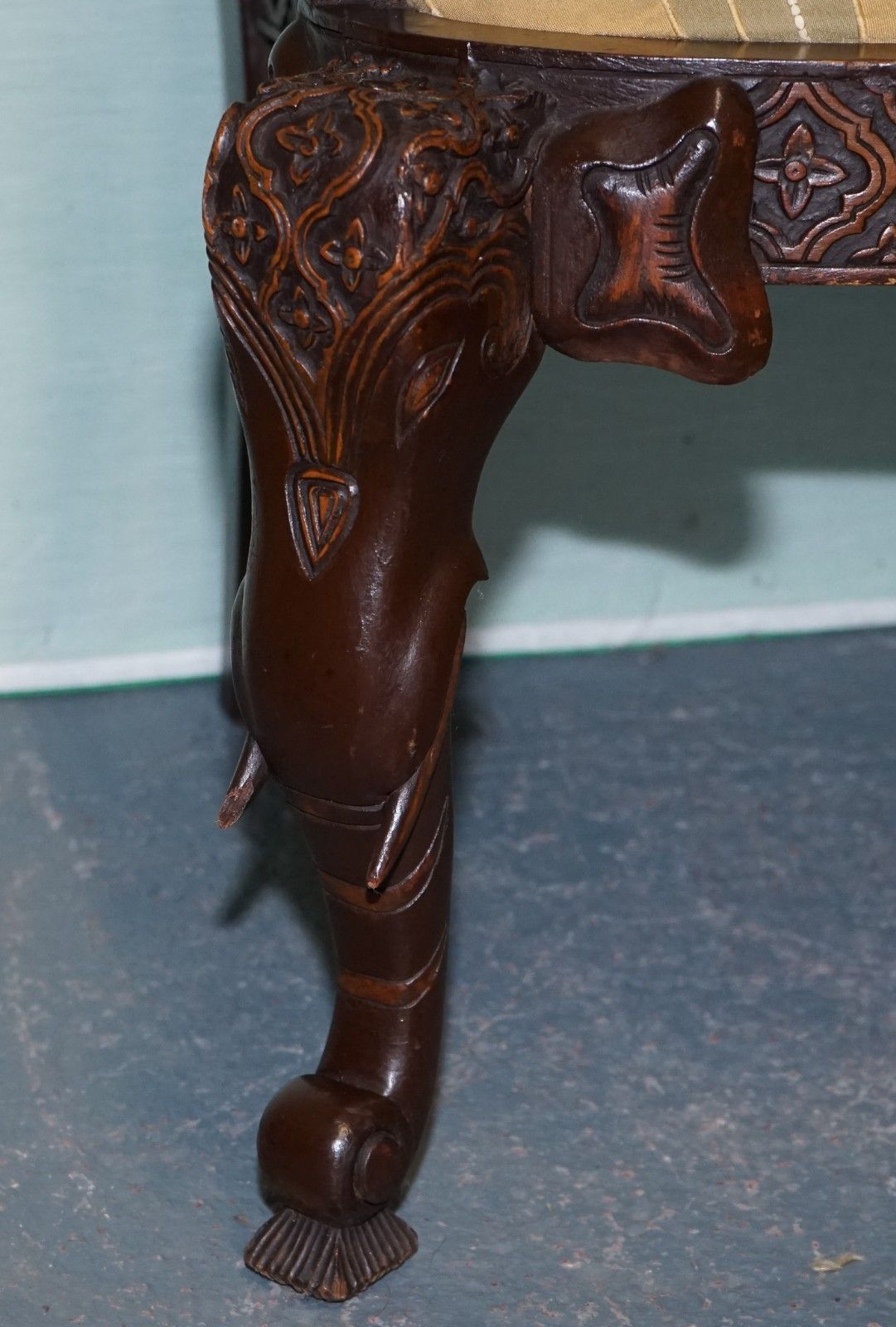 Furniture Anglo Indian Wooden Heavily Carved Elephant Detail Single Caver Armchair photo