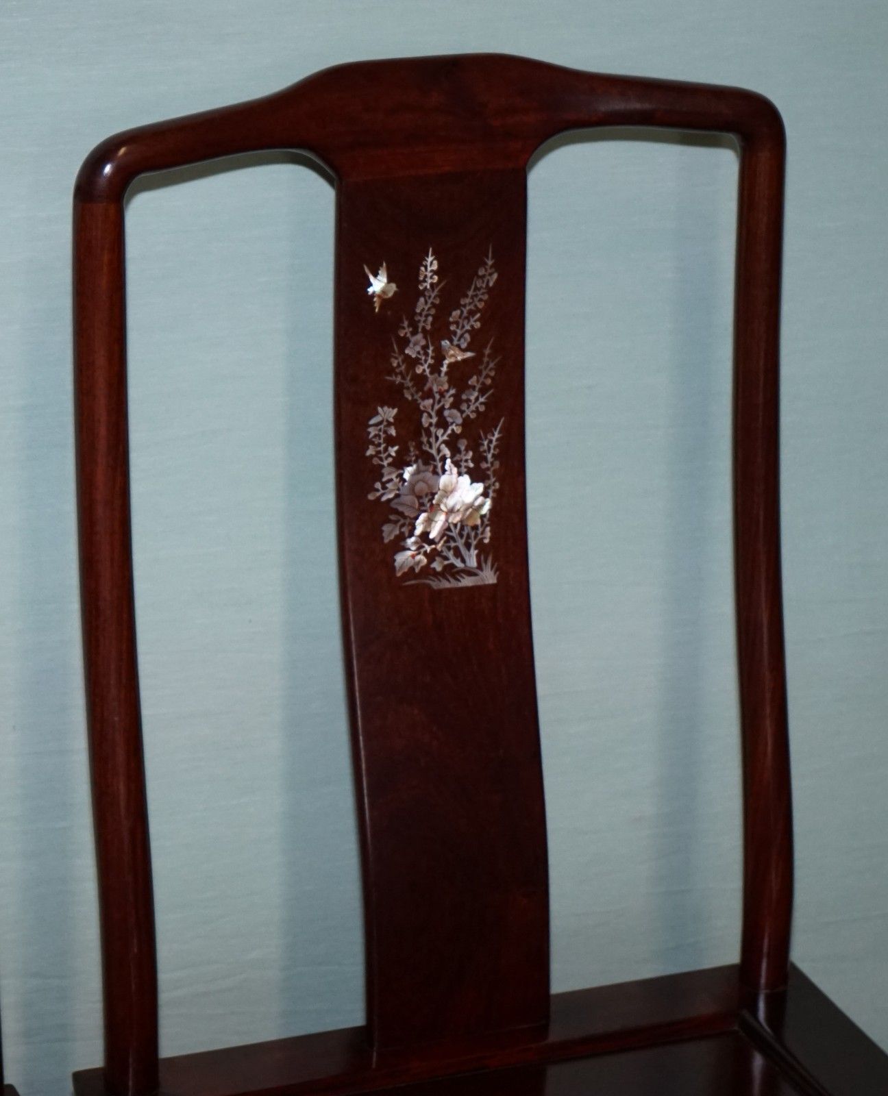 Pair Of Oriental Chinese Hardwood Mother Of Pearl Inlaid Hall Chairs photo vinterior