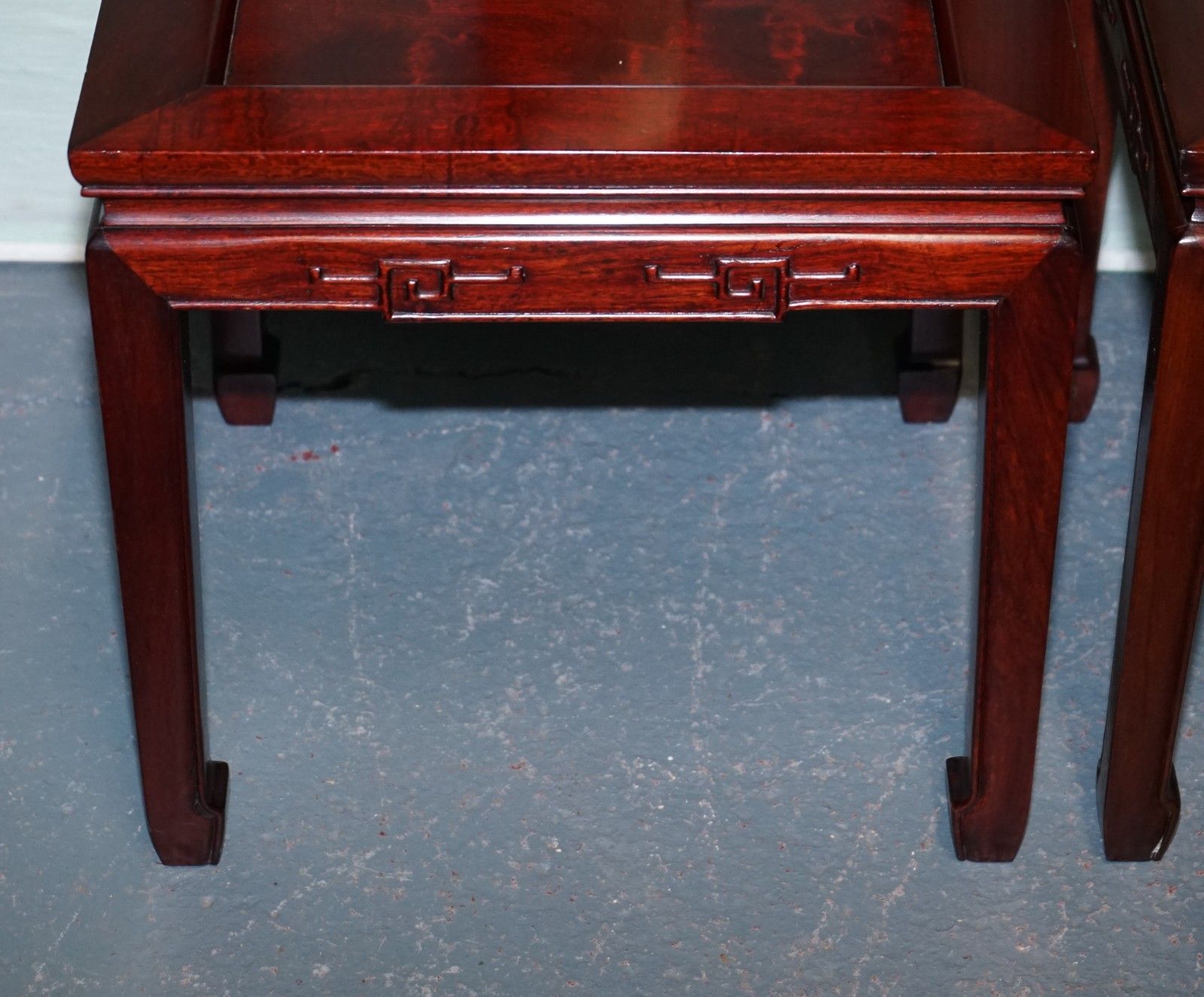 Pair Of Oriental Chinese Hardwood Mother Of Pearl Inlaid Hall Chairs photo vintage