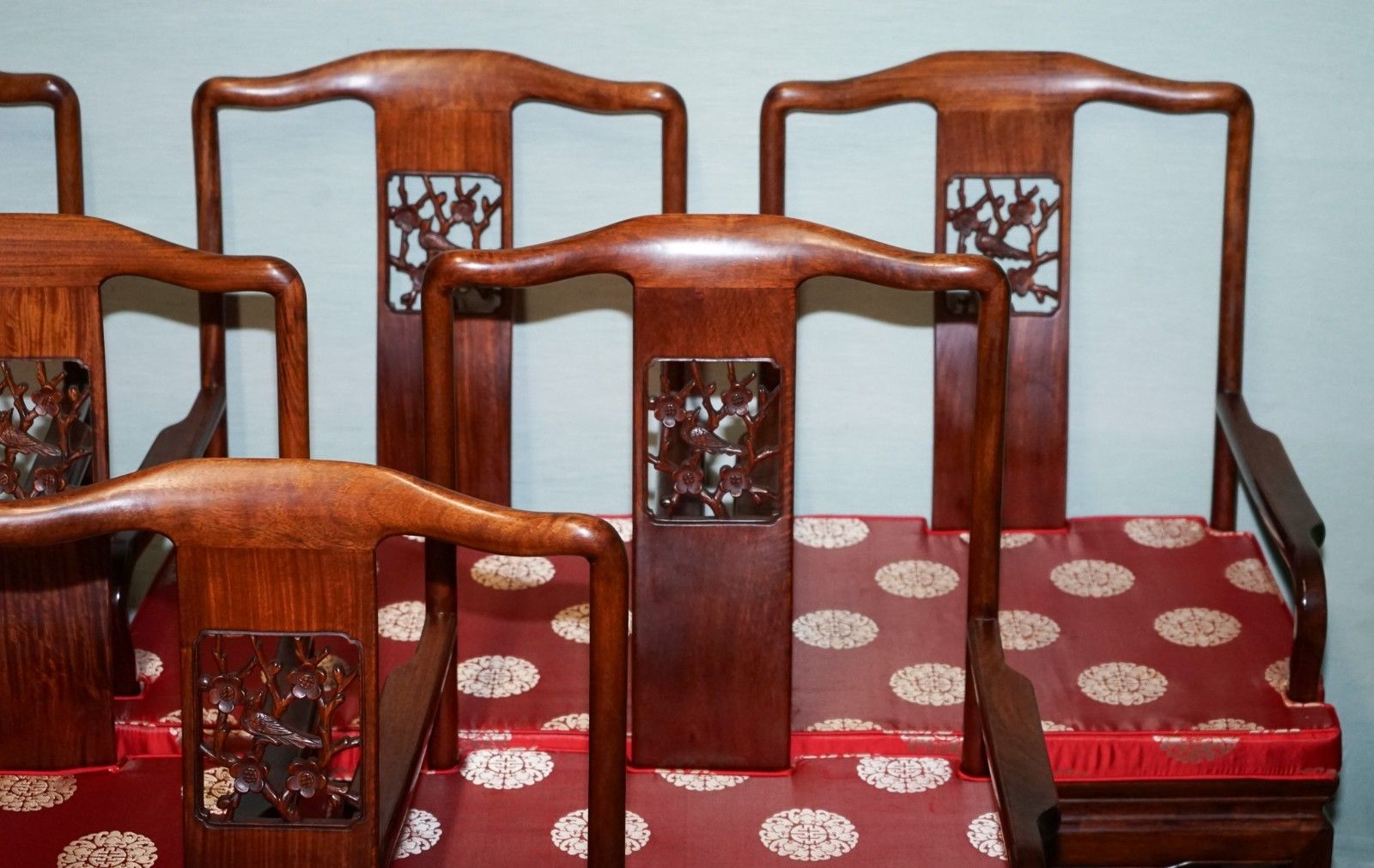 Set Of Ten Vintage Oriental Chinese Hardwood Carver Dining Armchairs W/ Cushions photo 2750.0