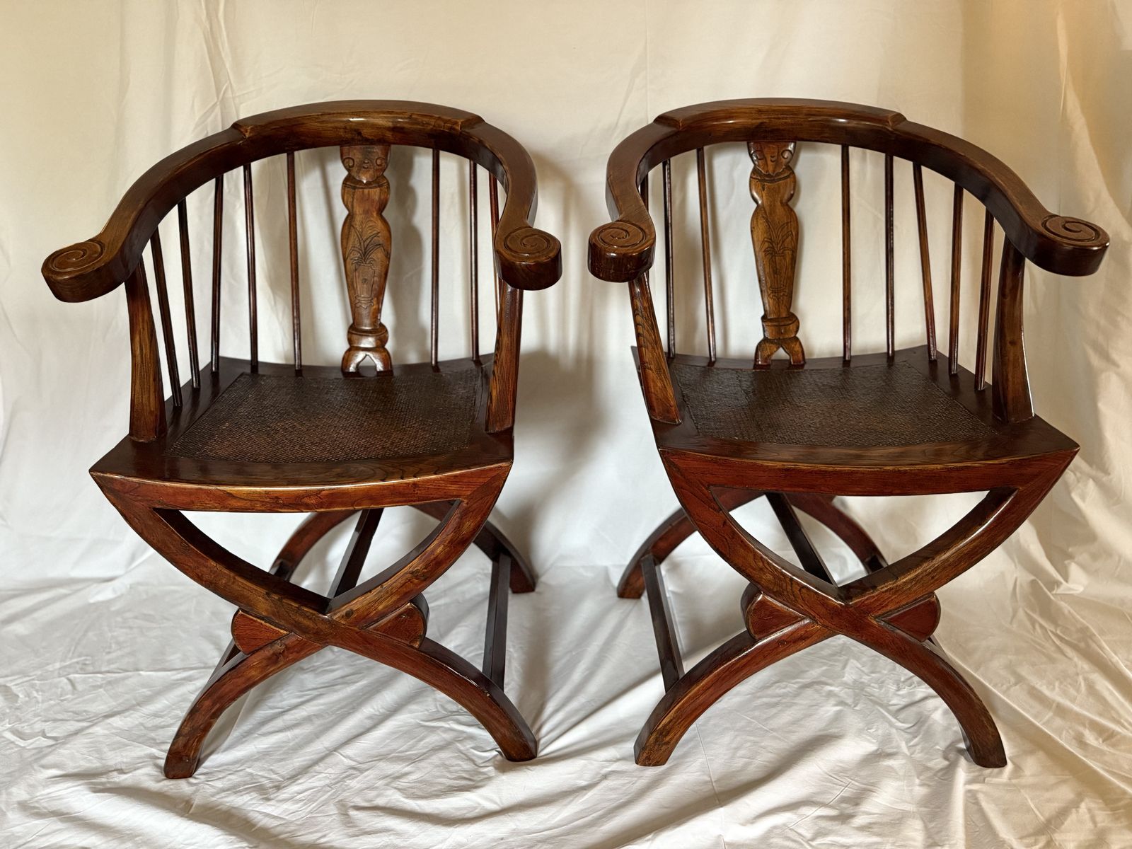 Pair Of Chinese Horseshoe Back Chairs