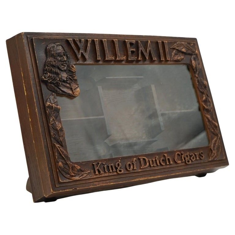 Antique Anglo Dutch Cigar Co. Willem II Oak Glazed Shop Counter Display Cabinet