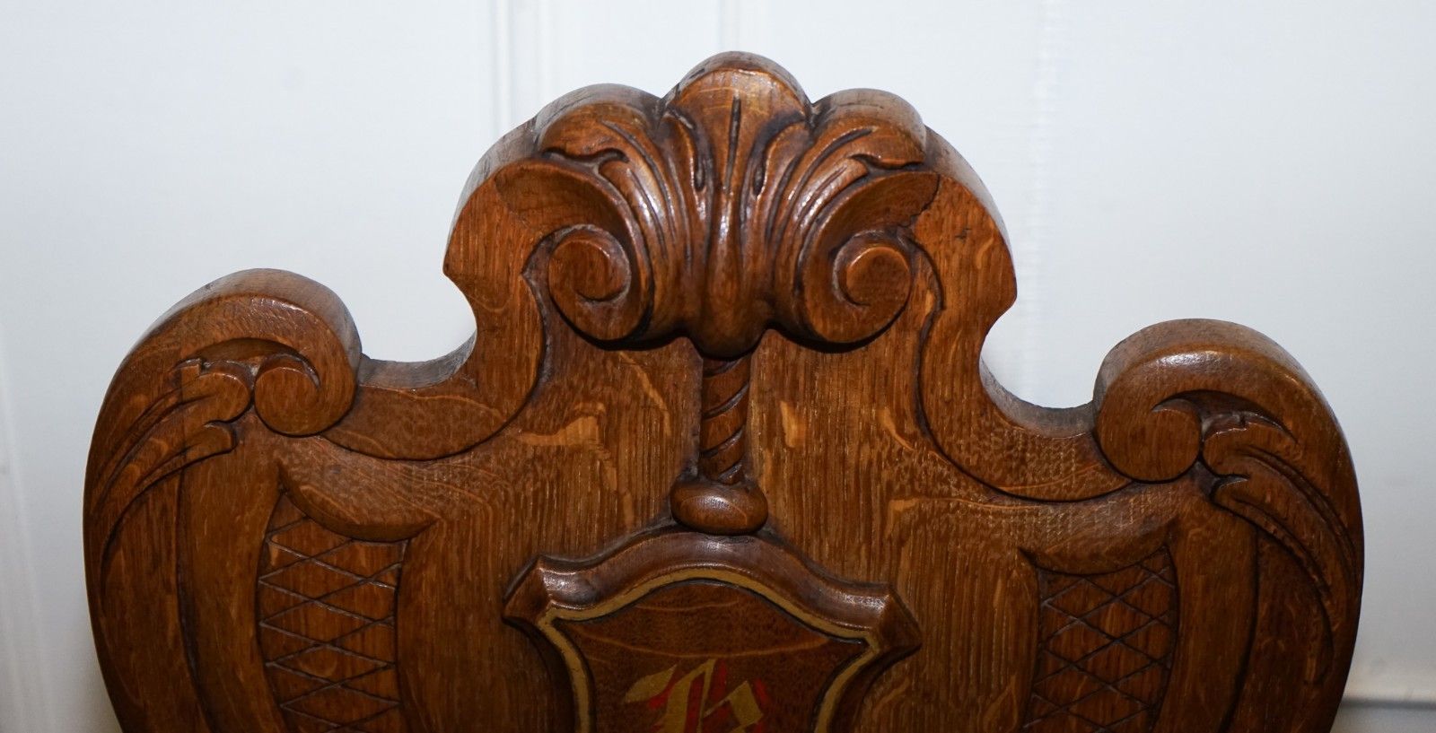 Antique Pair Of Victorian Solid Oak Carved Hallway Chairs With Lion Paw Feet photo vinterior