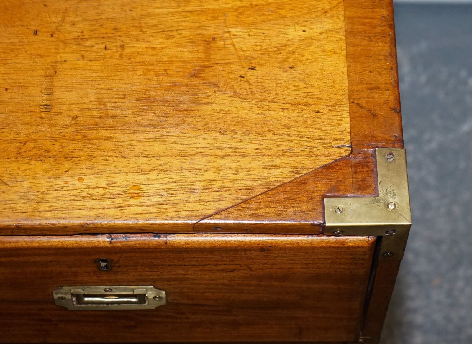 photo buy Antique 19th Century Satinwood Military Campaign Chest Of Drawers Lots Of Patina