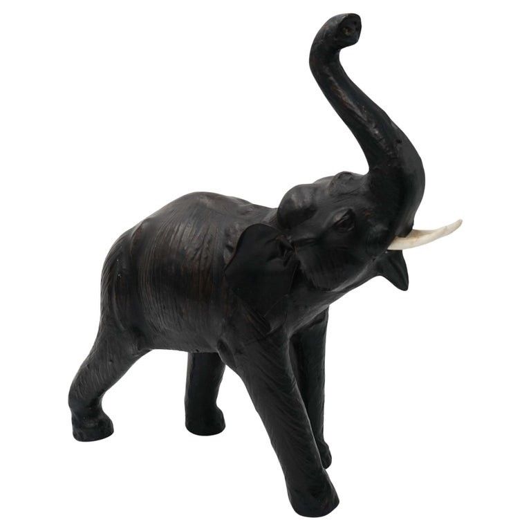 Vintage 1970's Libertys & Co London Aged Leather Elephant Decorative Sculpture