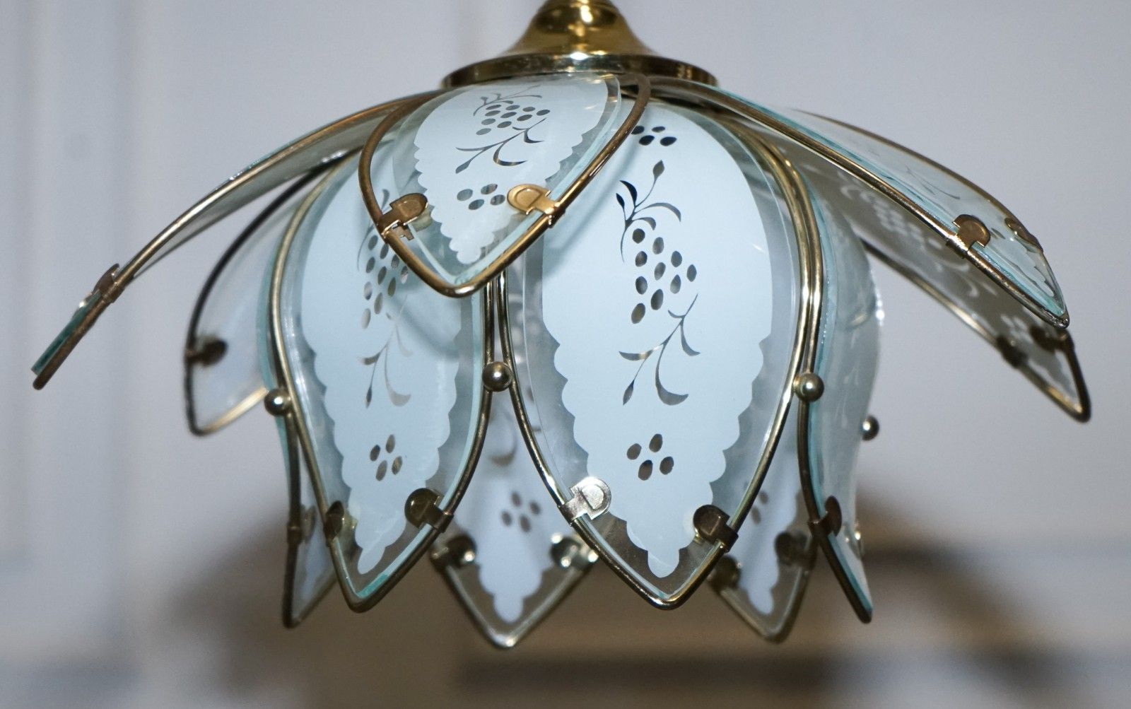Pair Of Art Deco Style 1960's Flower Lotus Glass Ceiling Lamps photo buy