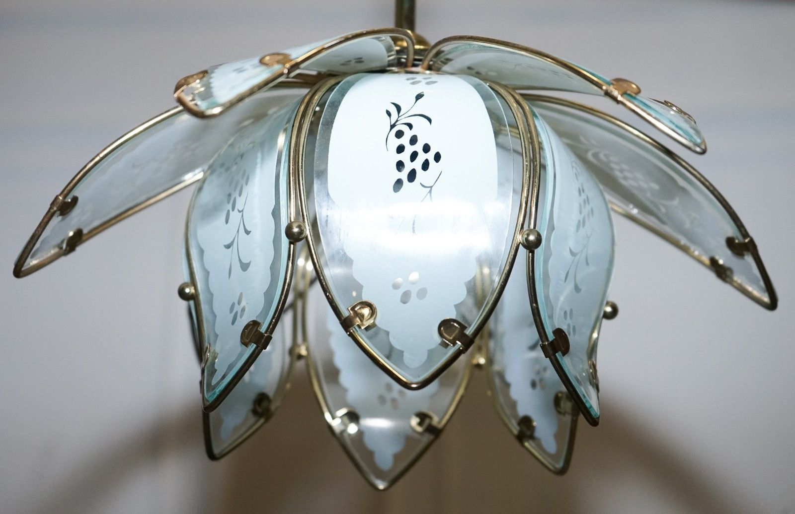 photo furniture Pair Of Art Deco Style 1960's Flower Lotus Glass Ceiling Lamps