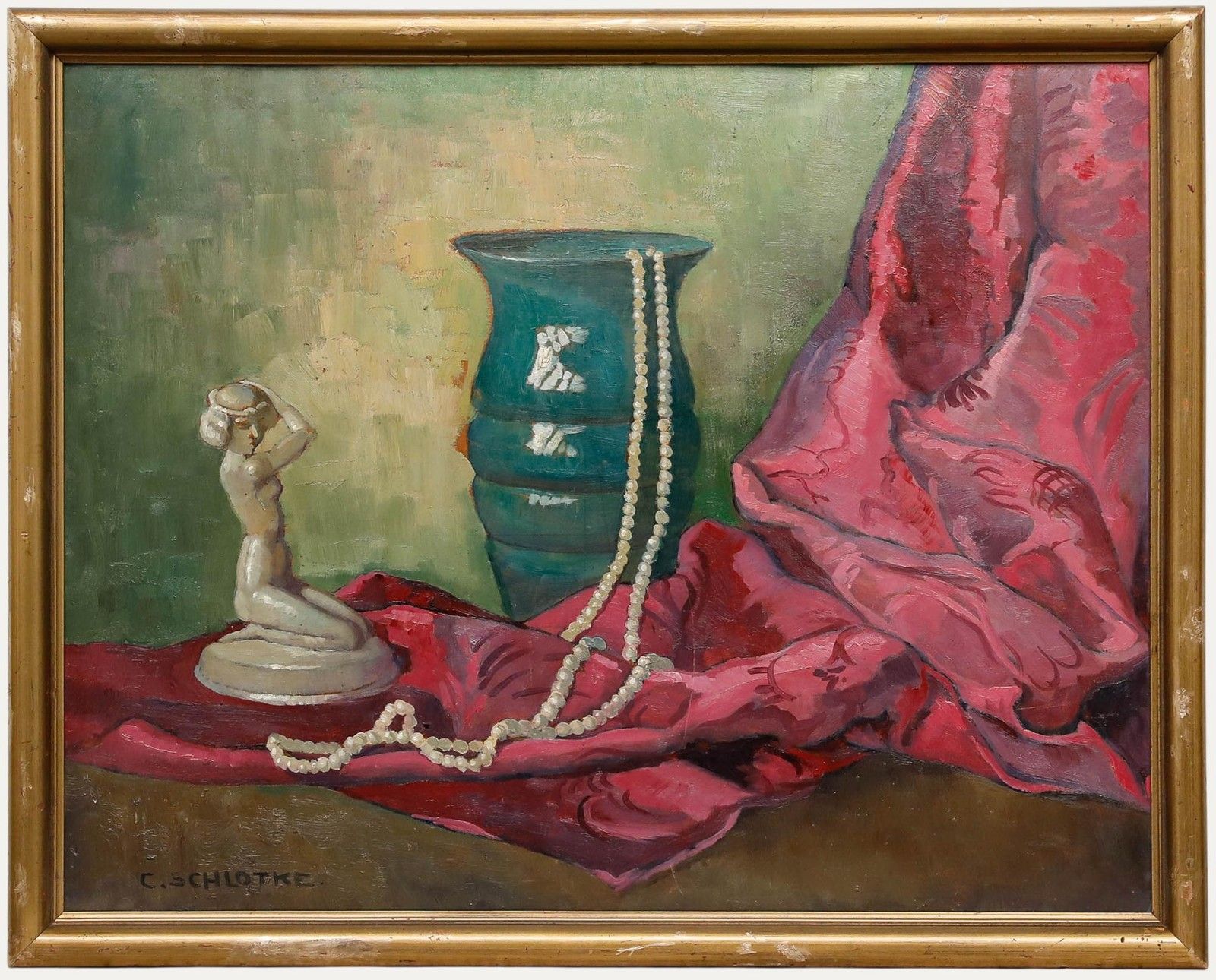 C. Schlotke Early 20th Century Oil, Still Life With A Figurine