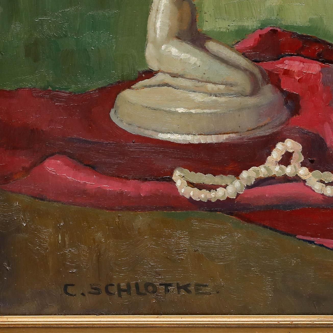 C. Schlotke Early 20th Century Oil, Still Life With A Figurine photo buy