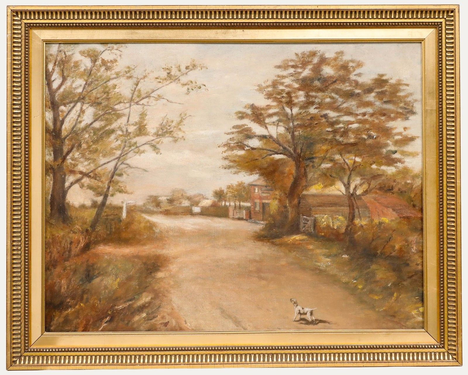 Framed Mid 20th Century Oil Taking The Dog For A Walk