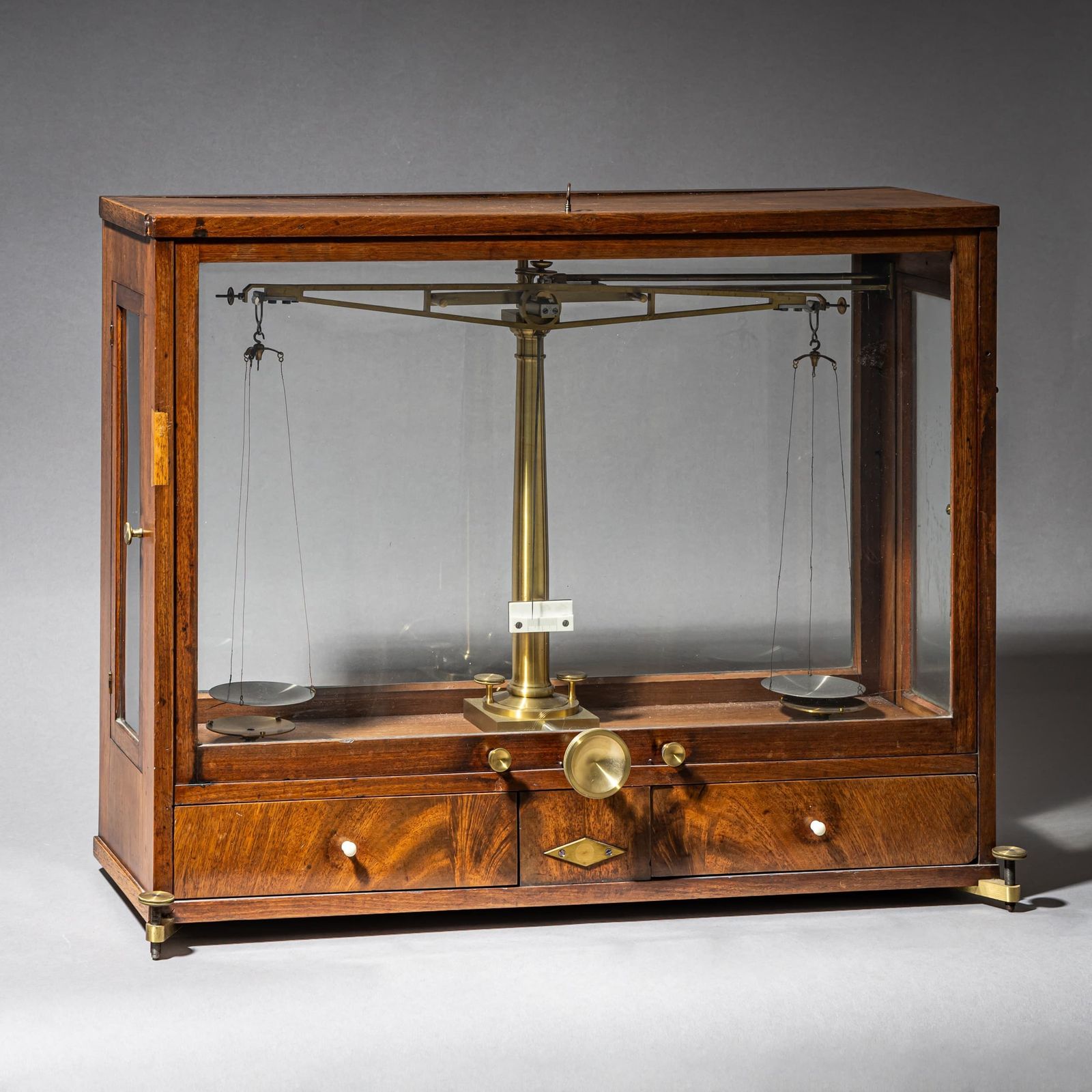 Brass Balance Scale In Wooden Case, 19th Century photo for sale
