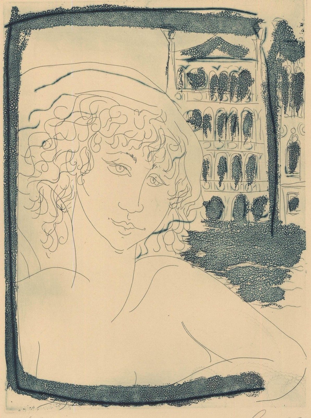 Nicola Sene (B.1939) 20th Century Lithograph, Woman In Blue photo furniture
