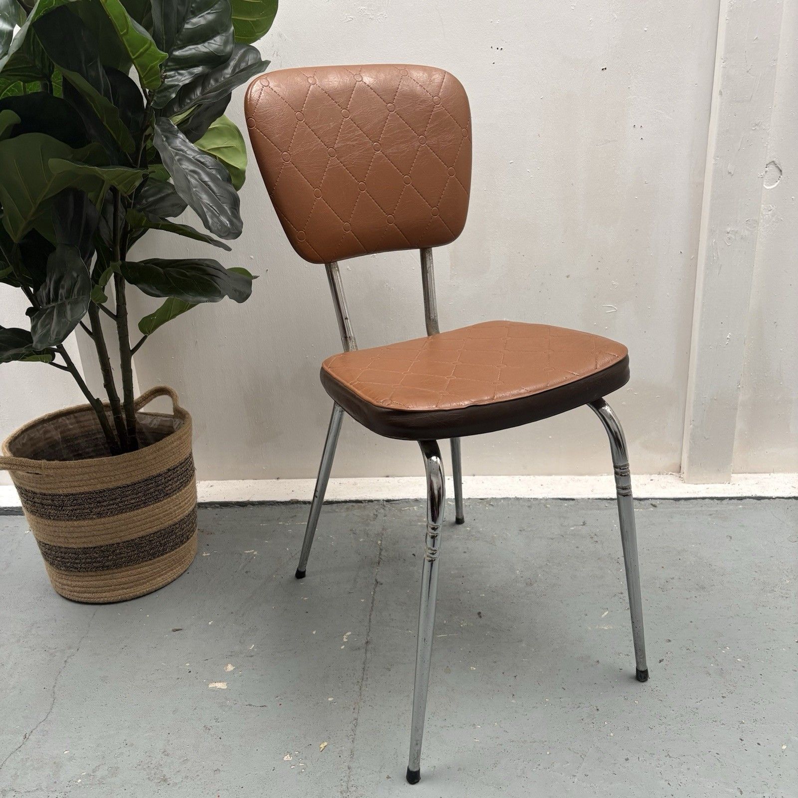 Vintage Soudex Vinyl Two Tone Brown Quilted & Tubular Chrome Mid Century Chair