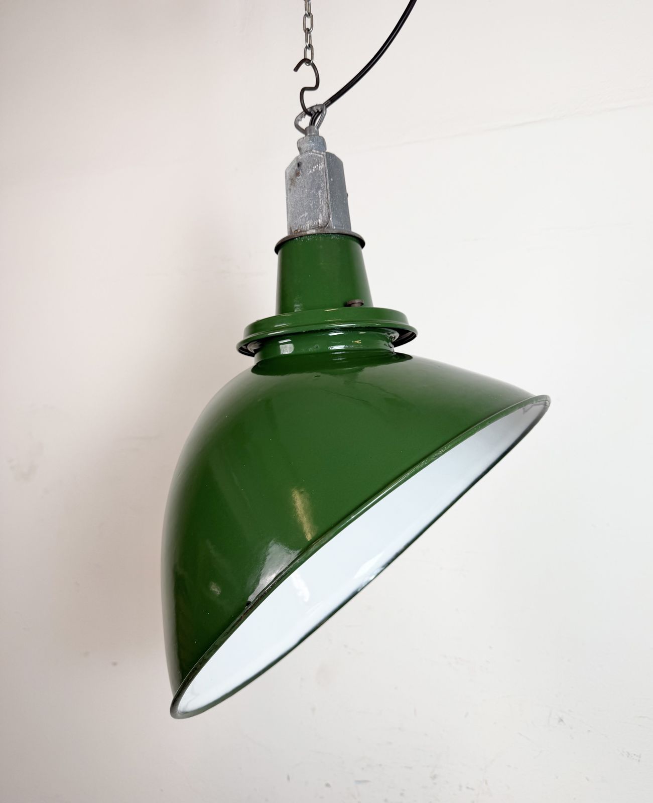 Large Industrial British Green Enamel Factory Pendant Lamp From Benjamin, 1960s photo buy
