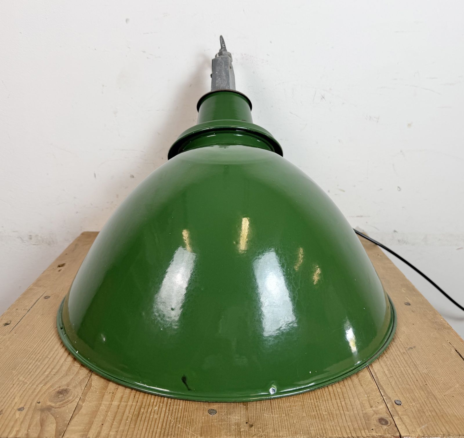 Large Industrial British Green Enamel Factory Pendant Lamp From Benjamin, 1960s photo vintage