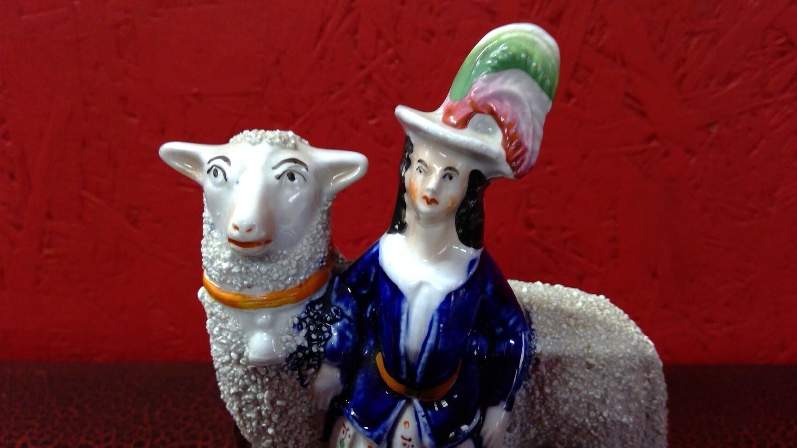 Staffordshire Figure Of A Young Girl Standing Next To An Oversized Lamb photo furniture
