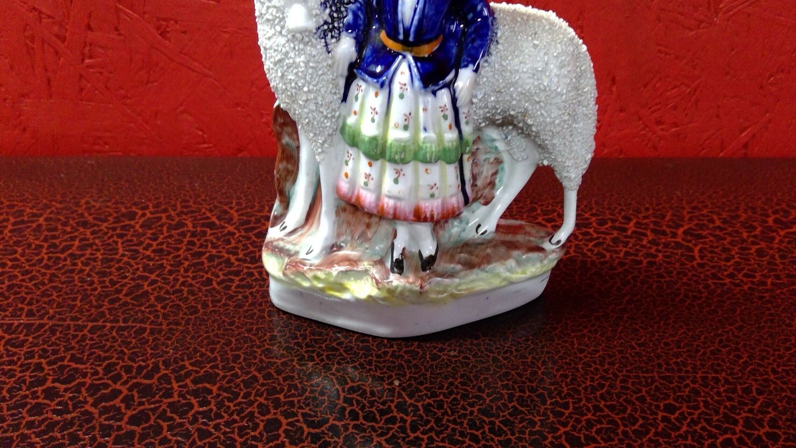 Staffordshire Figure Of A Young Girl Standing Next To An Oversized Lamb photo Home Decor