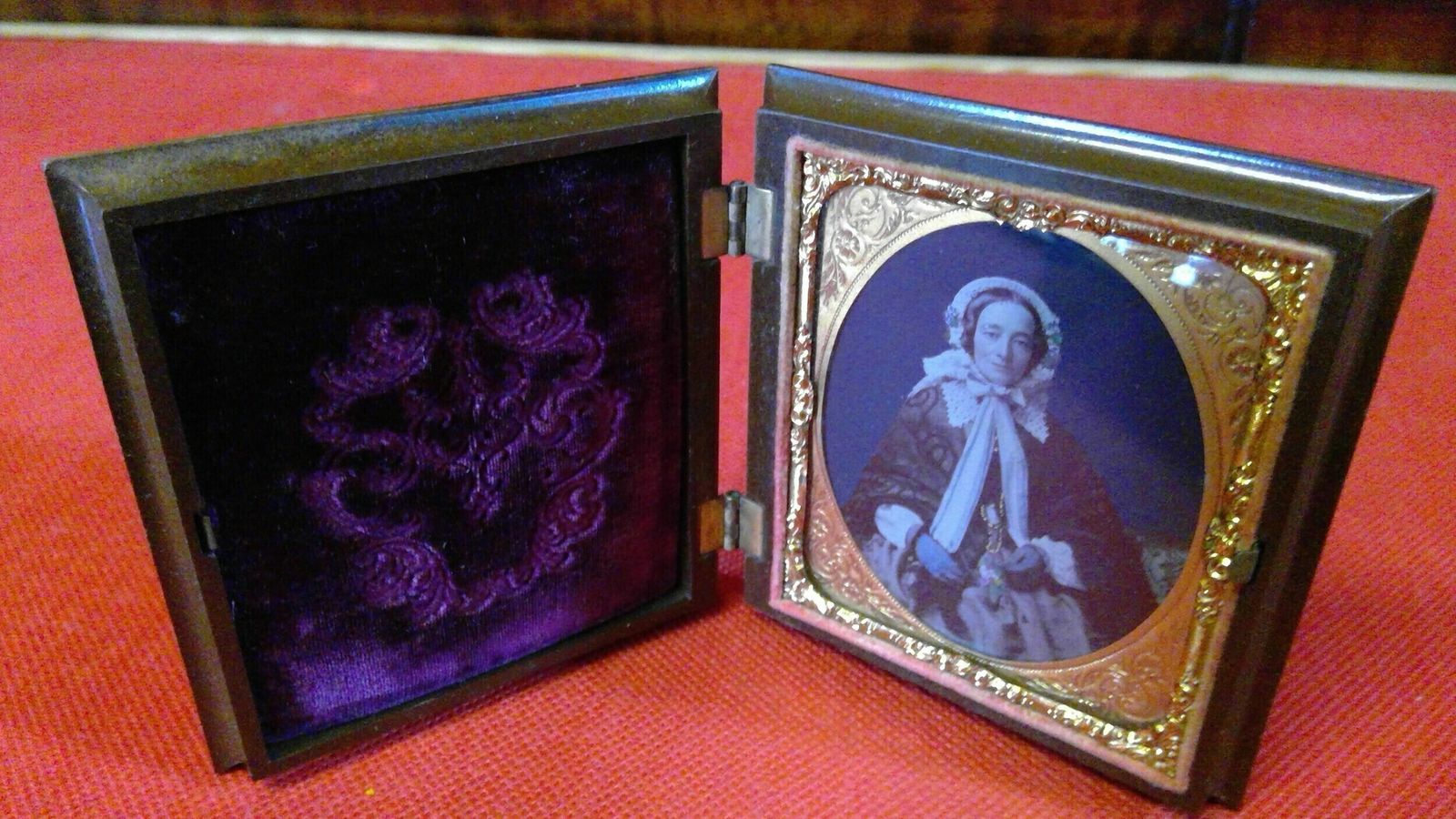 Gutta Percha, A Double Cased Early Daguerreotype Photograph Of An Elegant Lady,Hand Tinted Of Extremely Fine Quality photo furniture